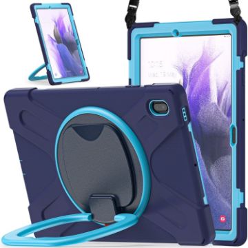Samsung Galaxy Tab S7 FE T730 Protective Case with Holder & Strap Navy Blue - 1