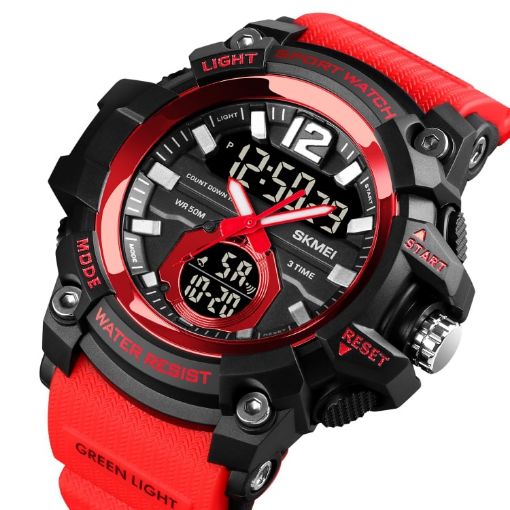 SKMEI 1725 Red LED Digital Watch - Three Time Display, Luminous - 1