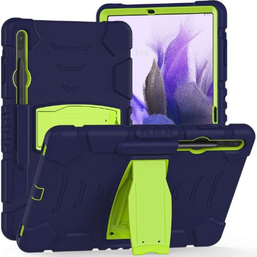 Samsung Galaxy Tab S7+/S7 FE/S8+ 3-Layer Case with Holder (NavyBlue+Lime) - 1