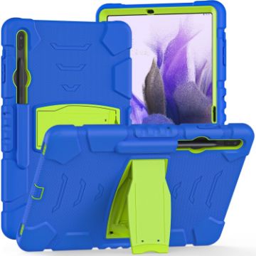 Samsung Galaxy Tab S7+/S7 FE/S8+ 3-Layer Case with Holder (Blue+Lime) - 1