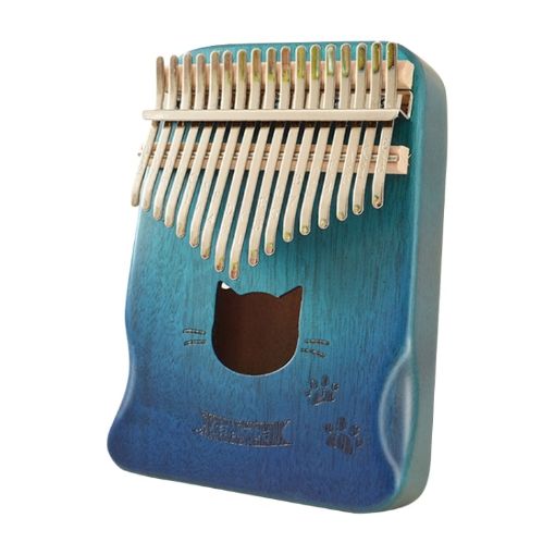 Acacia Wood 17 Tone Kalimba Thumb Piano - Aurora Blue Cat Design - 1