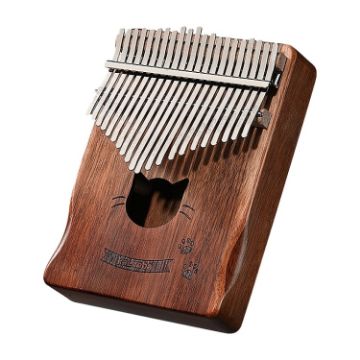 21 Tone Acacia Wood Kalimba Thumb Piano - Brown Cat Design - 1
