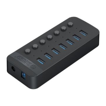 ORICO CT2U3-7AB-BK 7-Port USB HUB with Switches, US Plug, Black - 1