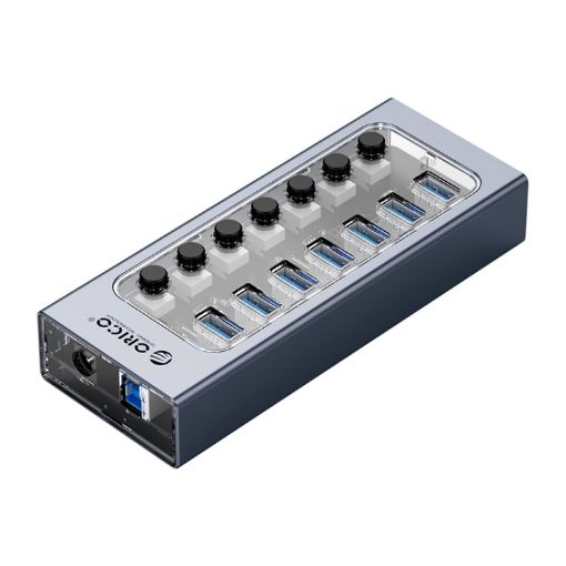 ORICO AT2U3-7AB-GY-BP 7-Port USB HUB with Switches, Aluminum, AU Plug - 1