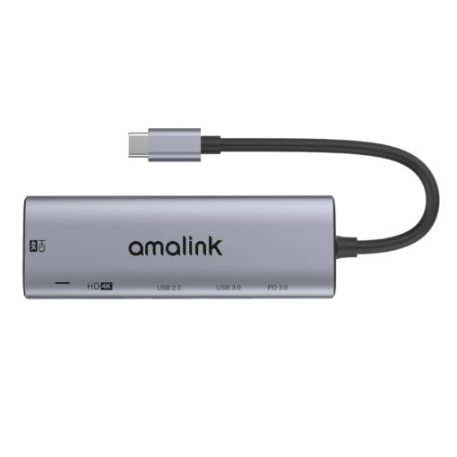 Amalink 95126 USB-C Hub: Dual HDMI, 2 USB Ports, PD 3.0 (Grey) - 1