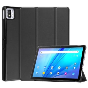 TCL Tab 10s Black Leather Tablet Case - Three-folding Holder Cover - 1