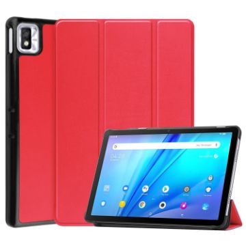 TCL Tab 10s Red Leather Tablet Case - Three-Fold Holder Custer Texture - 1
