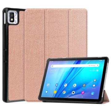 TCL Tab 10s Rose Gold Leather Tablet Case - Three-Fold Holder Cover - 1