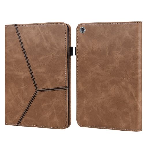 Huawei MediaPad M5 Lite 10.1 Brown Embossed Striped Leather Case - 1