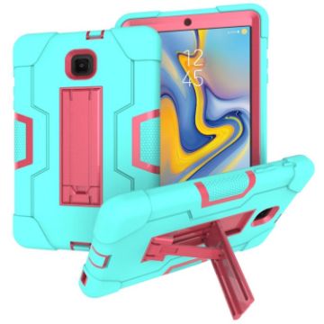 Galaxy Tab A 8.0 (2018) T387 Case - Aqua/Rose Red Silicone + PC Holder - 1