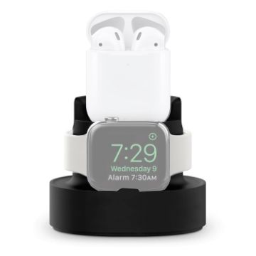 3 In 1 Silicone Charging Holder for iPhone, iWatch, AirPods - Black - 1