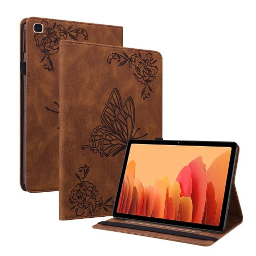 Samsung Galaxy Tab A7 10.4 2020 Butterfly Flower Leather Case Brown - 1
