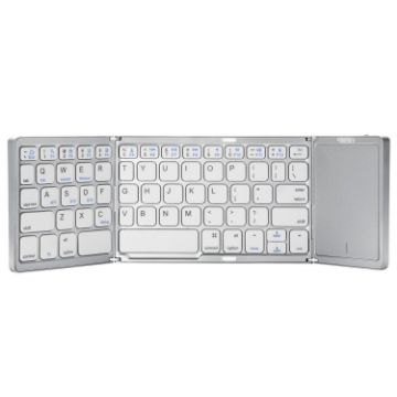 Foldable Bluetooth Keyboard with Touchpad, Rechargeable, Silver - B089T - 1
