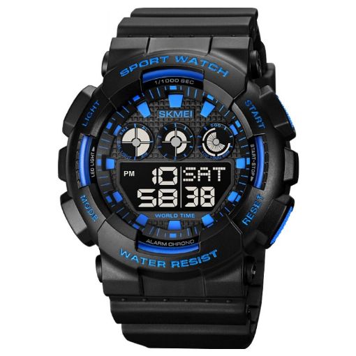 SKMEI 1857 Blue Waterproof Electronic Watch with Stainless Steel Buckle - 1