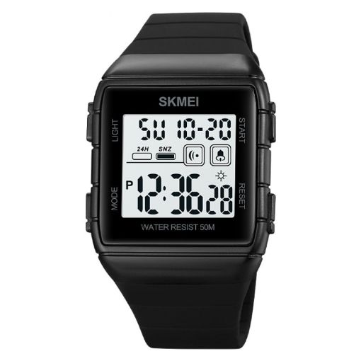 SKMEI 1960 Waterproof Electronic Watch, Stainless Steel Buckle, Black/White - 1