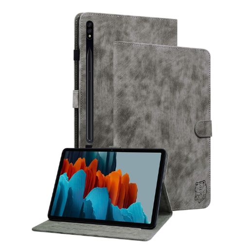 Samsung Galaxy Tab S9+ Grey Tiger Pattern Flip Leather Case - 1