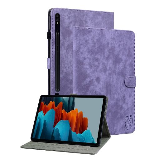Samsung Galaxy Tab S9+ Purple Tiger Pattern Flip Leather Case - 1
