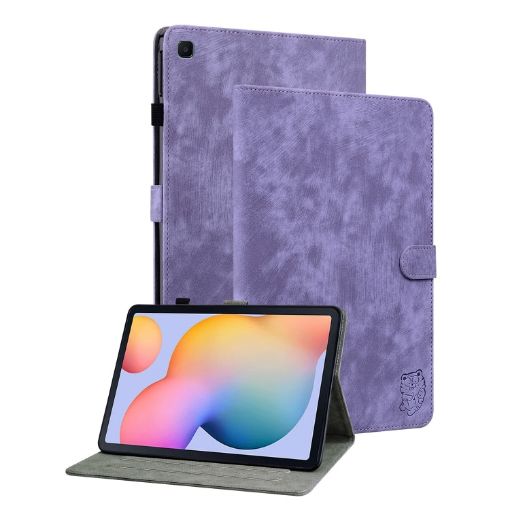 Samsung Galaxy Tab S5e T720/T725 Tiger Pattern Flip Leather Case Purple - 1