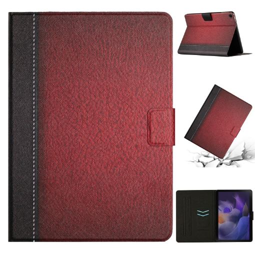 Samsung Galaxy Tab A8 Red Leather Tablet Case - Solid Color Stitching - 1