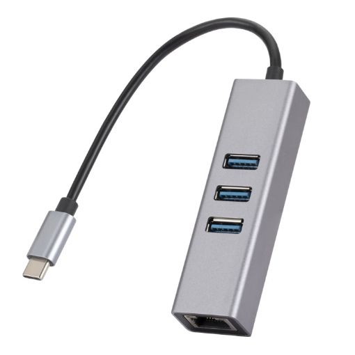 USB-C to Gigabit Ethernet RJ45 & 3x USB 3.0 Adapter HUB SL-030 (Grey) - 1