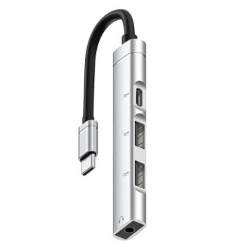 USB-C/Type-C to 3.5mm + 2USB + Type-C HUB Docking Station - Silver - 1