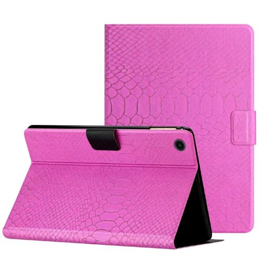 Samsung Galaxy Tab A8 Rose Red Crocodile Texture Leather Case - 1