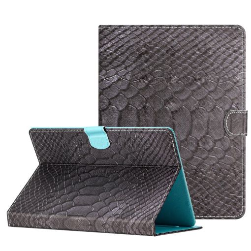 8" Tablet Case - Black Crocodile Texture Leather Cover - 1