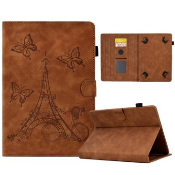 8" Tablet Case - Tower Embossed Leather Cover, Brown - 1