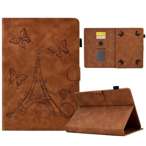 8" Tablet Case - Tower Embossed Leather Cover, Brown - 1
