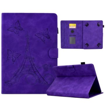 8" Tablet Case - Tower Embossed Leather Cover, Purple - 1