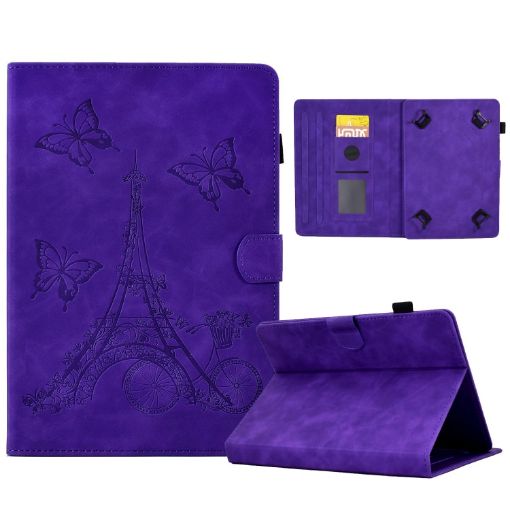8" Tablet Case - Tower Embossed Leather Cover, Purple - 1