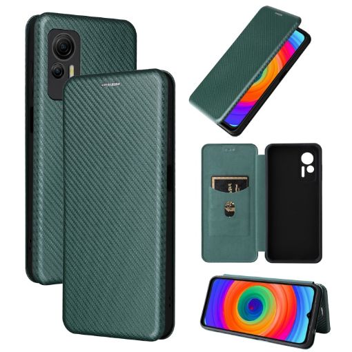 Ulefone Note 14 Green Flip Leather Case - Carbon Fiber Texture Cover - 1