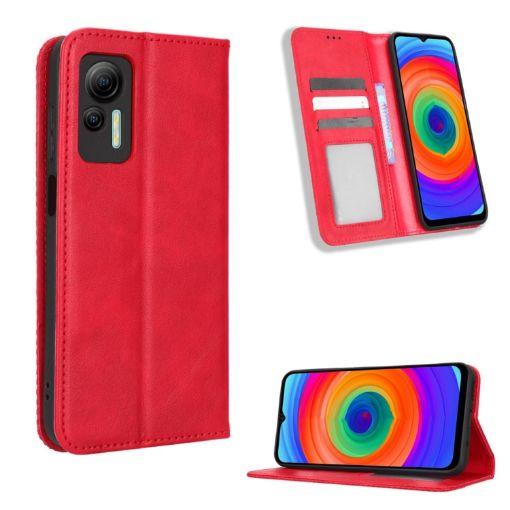 Ulefone Note 14 Red Leather Phone Case with Magnetic Buckle Retro Texture - 1