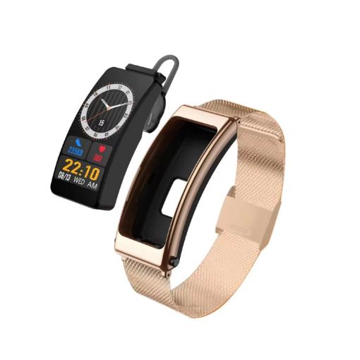 K13 Gold Smart Watch 1.14" Steel Band with Detachable Earphone & Bluetooth - 1