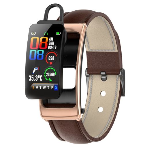 K20 Smart Watch 1.14" Leather Band, Detachable Earphone, Waterproof - 1