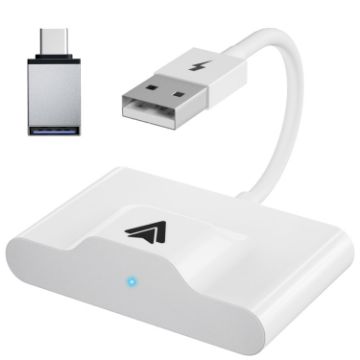 USB + USB-C Wired to Wireless Carplay Adapter for Android (White) - 1