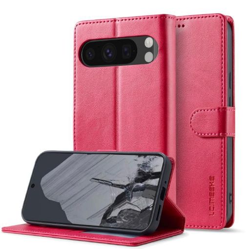 Google Pixel 10 Pro XL Red Leather Flip Case - LC.IMEEKE Calf Texture - 1