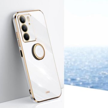Realme C75 XINLI 6D Electroplate TPU Case with Ring Holder - White - 1