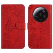 Xiaomi 14 Ultra Red Butterfly Embossed Flip Leather Phone Case - 1