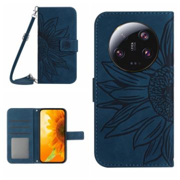 Xiaomi 14 Ultra Sun Flower Embossed Flip Leather Case with Lanyard - 1
