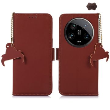 Xiaomi 14 Ultra Genuine Leather RFID Phone Case - Coffee - 1
