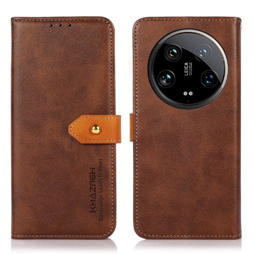 Xiaomi 14 Ultra KHAZNEH Brown Cowhide Flip Leather Phone Case - 1