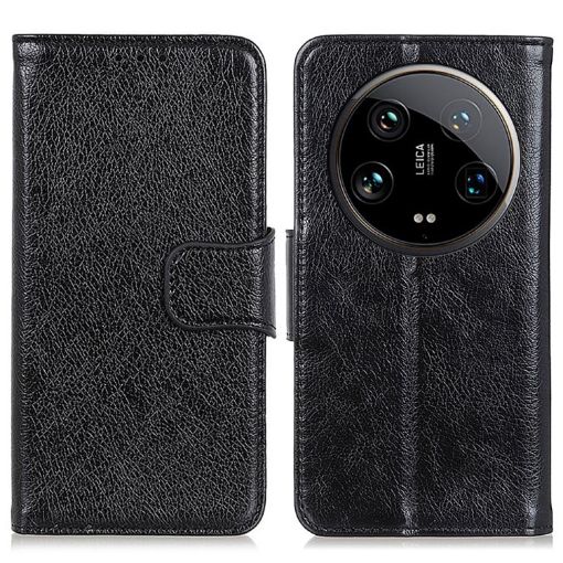 Xiaomi 14 Ultra Black Nappa Texture Leather Flip Phone Case - 1