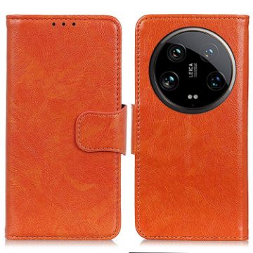 Xiaomi 14 Ultra Orange Nappa Texture Leather Flip Phone Case - 1