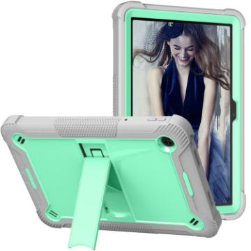 TCL Tab 10 5G Shockproof Silicone Hybrid PC Case with Holder Mint/Grey - 1