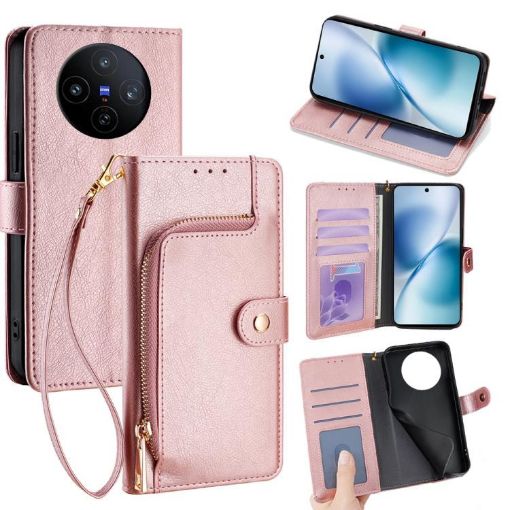 Vivo X200s 5G Rose Gold Leather Zipper Bag Phone Case - 1