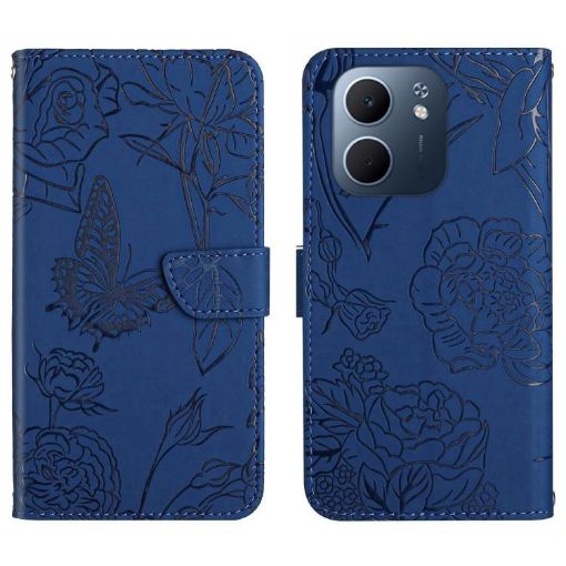 OPPO A5x 4G/5G Global Butterfly Embossed Flip Leather Case - Blue - 1