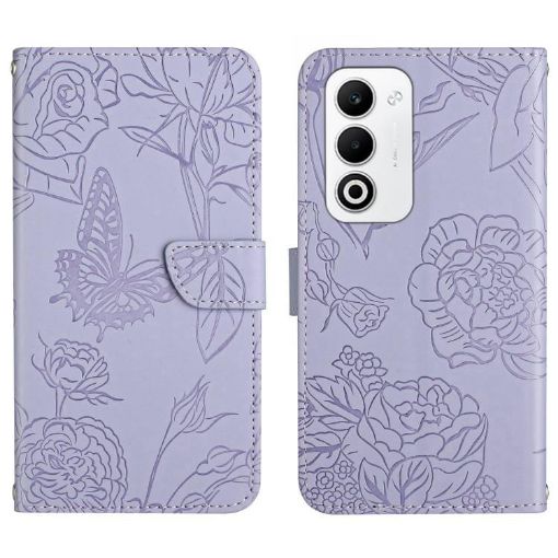 OPPO A5 5G Butterfly Embossed Flip Leather Case - Purple - 1