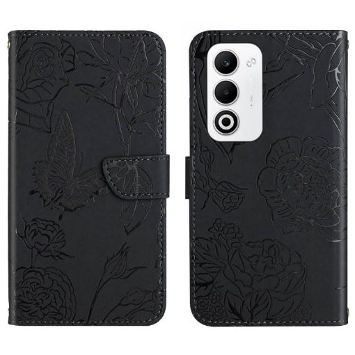 OPPO A5 5G Black Butterfly Embossed Flip Leather Phone Case Global - 1