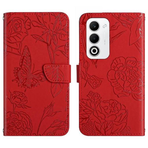 OPPO A5 5G Red Butterfly Embossed Flip Leather Phone Case Global HT03 - 1